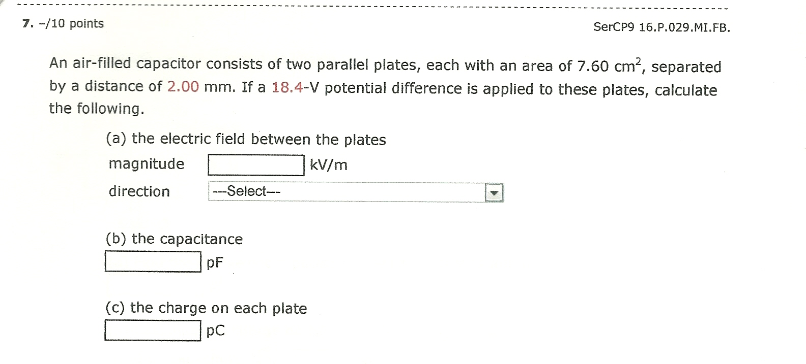 Solved An Air Filled Capacitor Consists Of Two Parallel