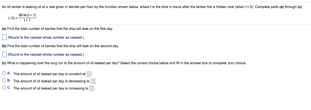 Solved An oil tanker is leaking oil at a rate given in | Chegg.com