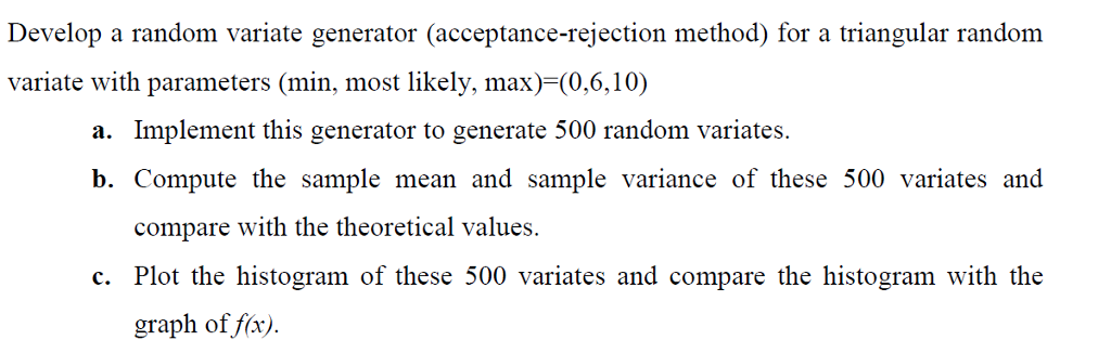 Develop a random variate generator | Chegg.com