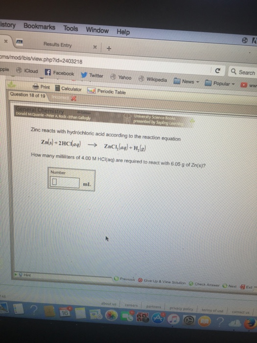 Solved Zinc reacts with hydrochloric acid according to the