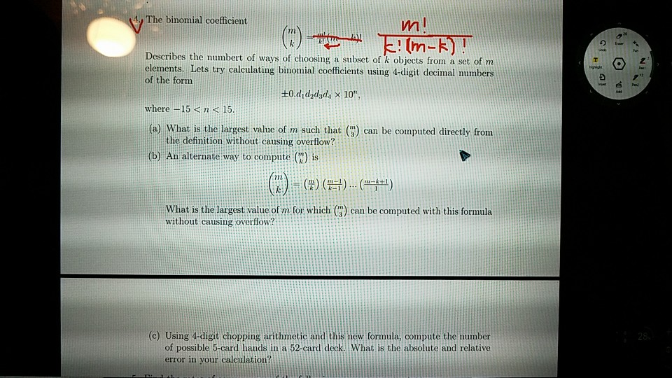 Solved The binomial coefficient ml Describes the numbert of | Chegg.com