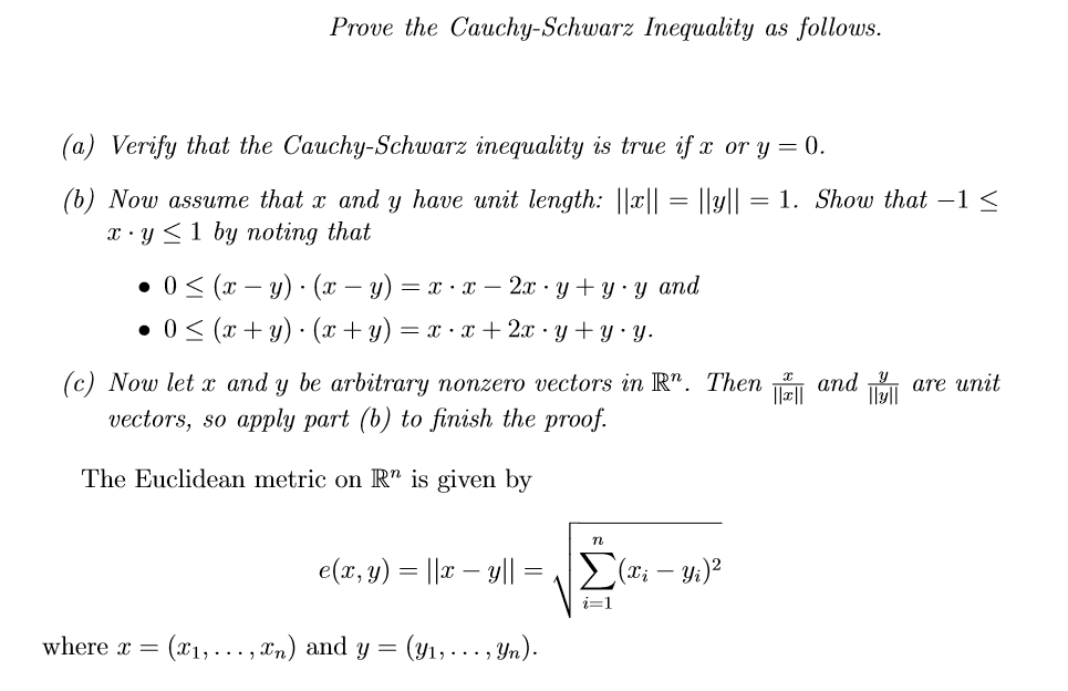 Solved Prove the CauchySchwarz Inequality as follows. (a)
