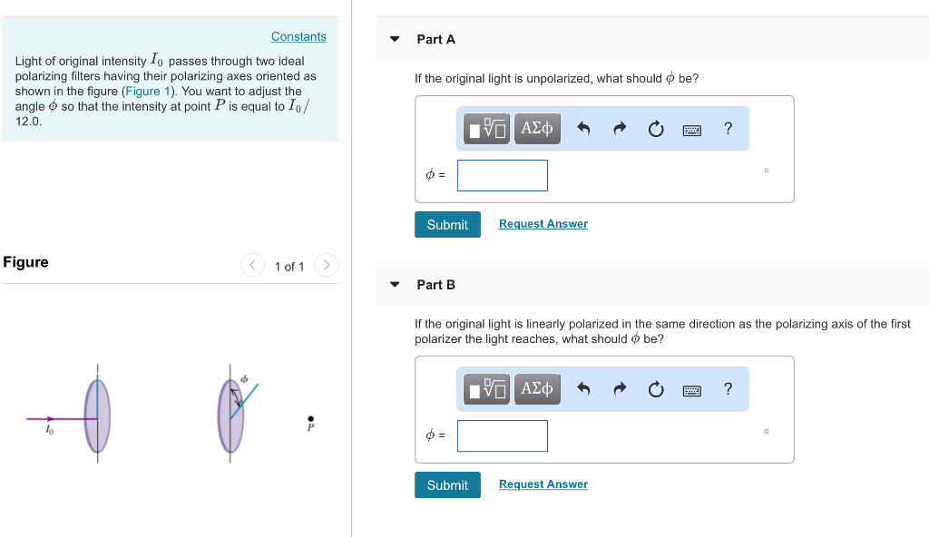 Solved Part A Constants Light of original intensity to