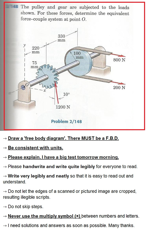 Solved The pulley and gear are subjected to the loads shown.