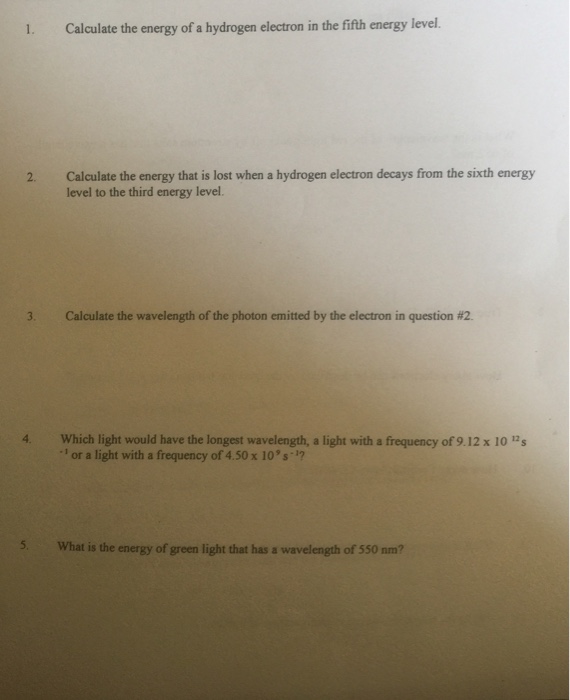 Solved Calculate the energy of a hydrogen electron in the | Chegg.com