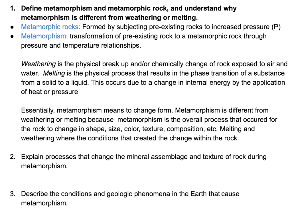 Solved 1. Define metamorphism and metamorphic rock, and | Chegg.com