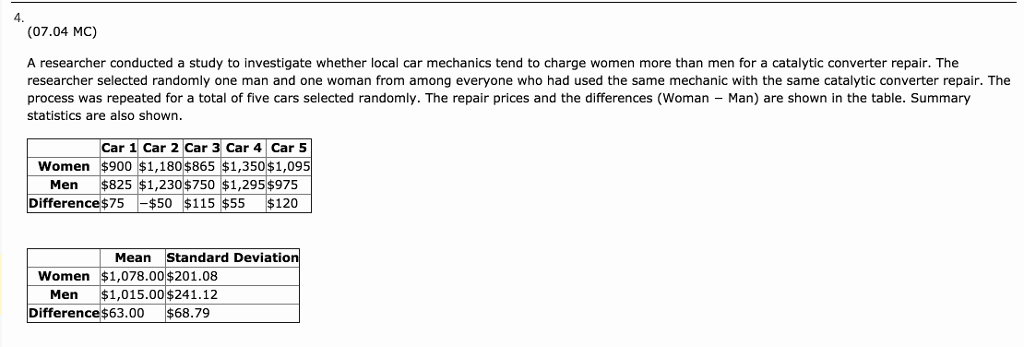 Solved 4. (07.04 MC) A researcher conducted a study to | Chegg.com