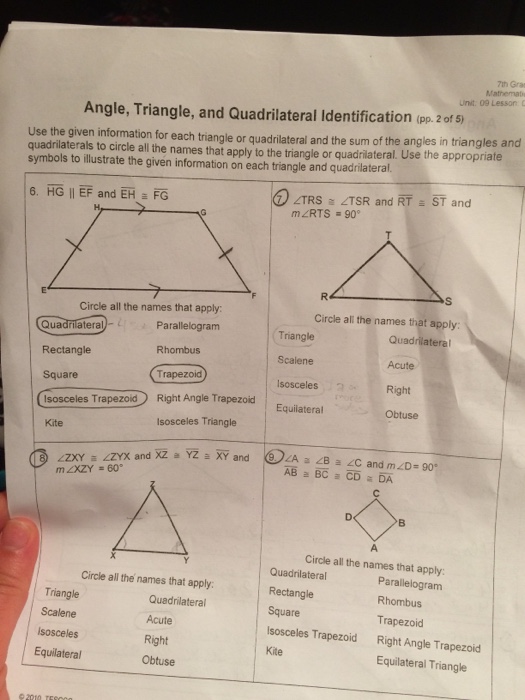Free Printable Types Of Triangles And Quadrilaterals Worksheet 4th Grade