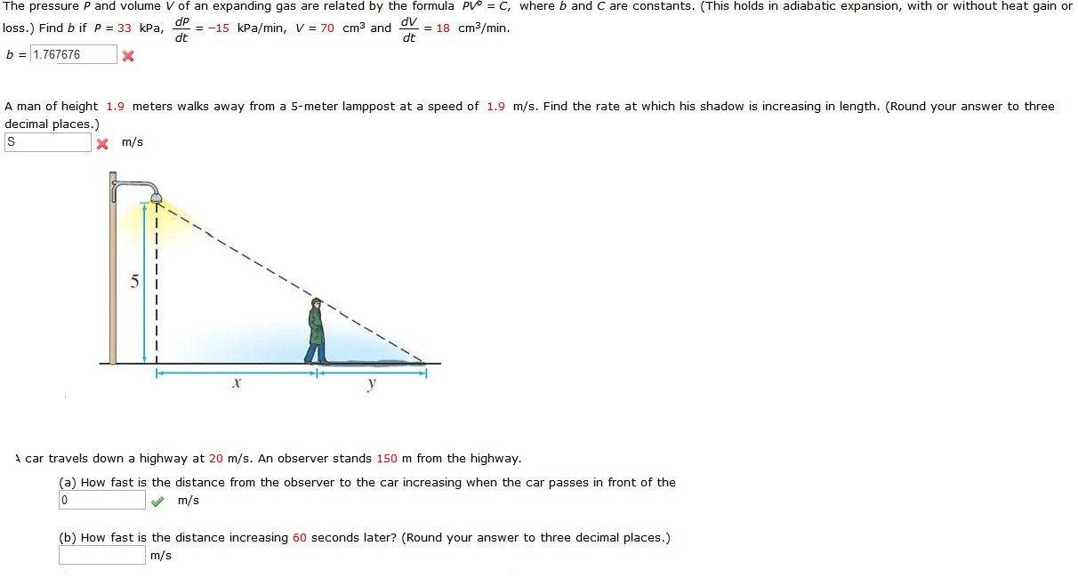 Solved The Pressure P And Volume V Of An Expanding Gas Are | Chegg.com