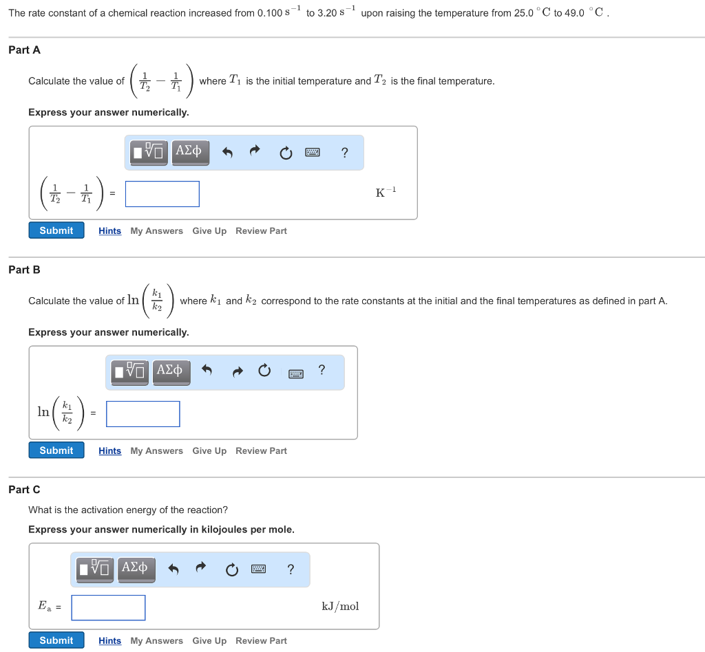 Solved The rate constant of a chemical reaction increased | Chegg.com