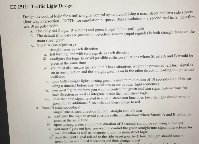 Solved Design the control logic for a traffic signal control | Chegg.com