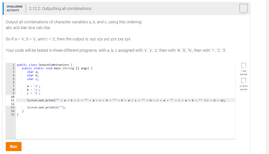 Solved CHALLENGE ACTIVITY 2.12.2: Outputting All | Chegg.com