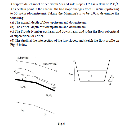 Solved A trapezoidal channel of bed width Sm and side slopes
