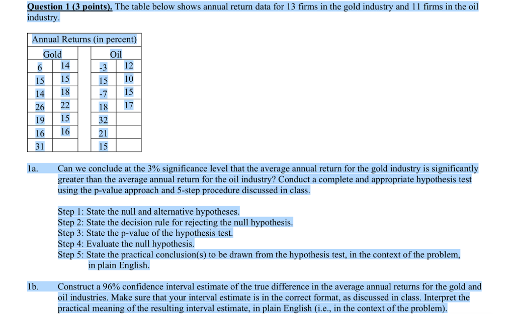 Solved Question 1 (3 points). The table below shows annual
