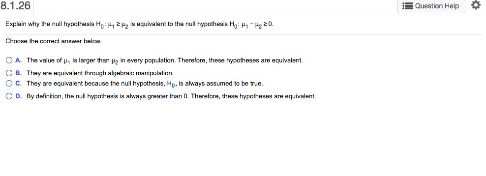 null hypothesis mu