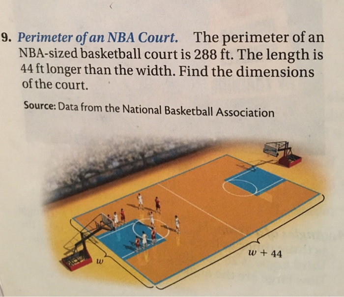 solved-the-perimeter-of-an-nba-sized-basketball-court-is-288-chegg