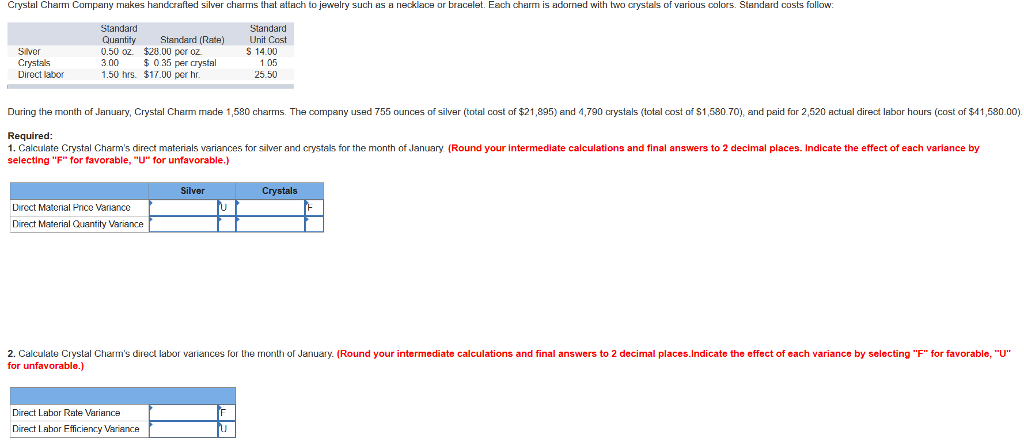 Solved Crystal Charm Company makes handcrafted silver charms | Chegg.com