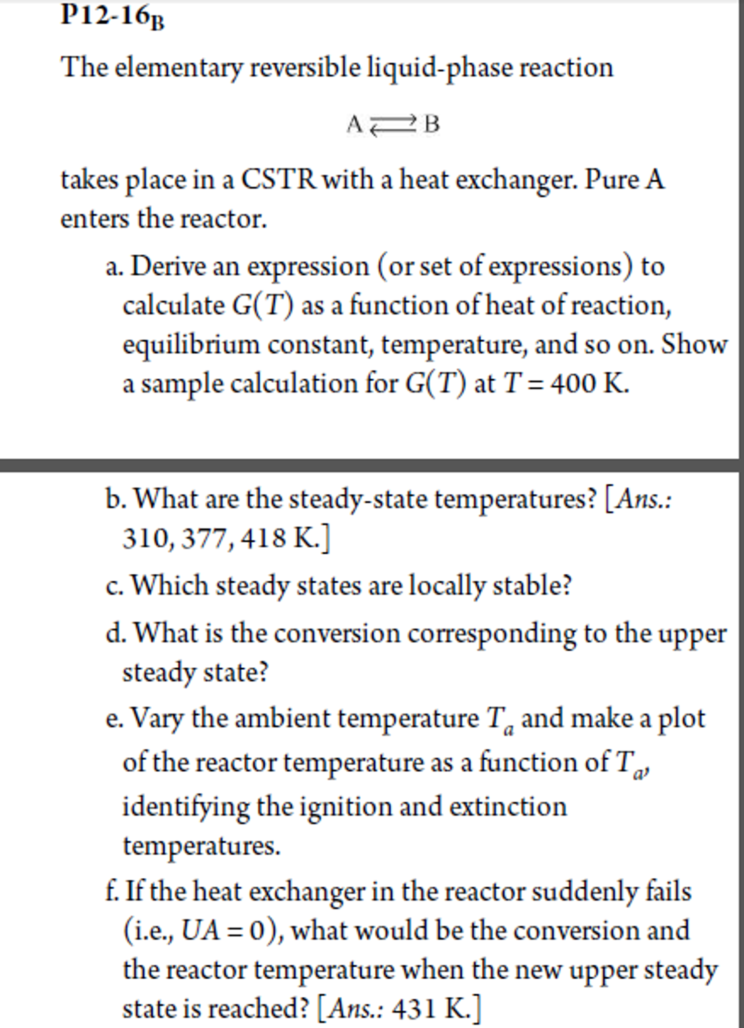 Solved The elementary reversible liquid-phase reaction A B | Chegg.com