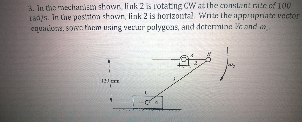 Solved 3. In the mechanism shown, link 2 is rotating CW at | Chegg.com