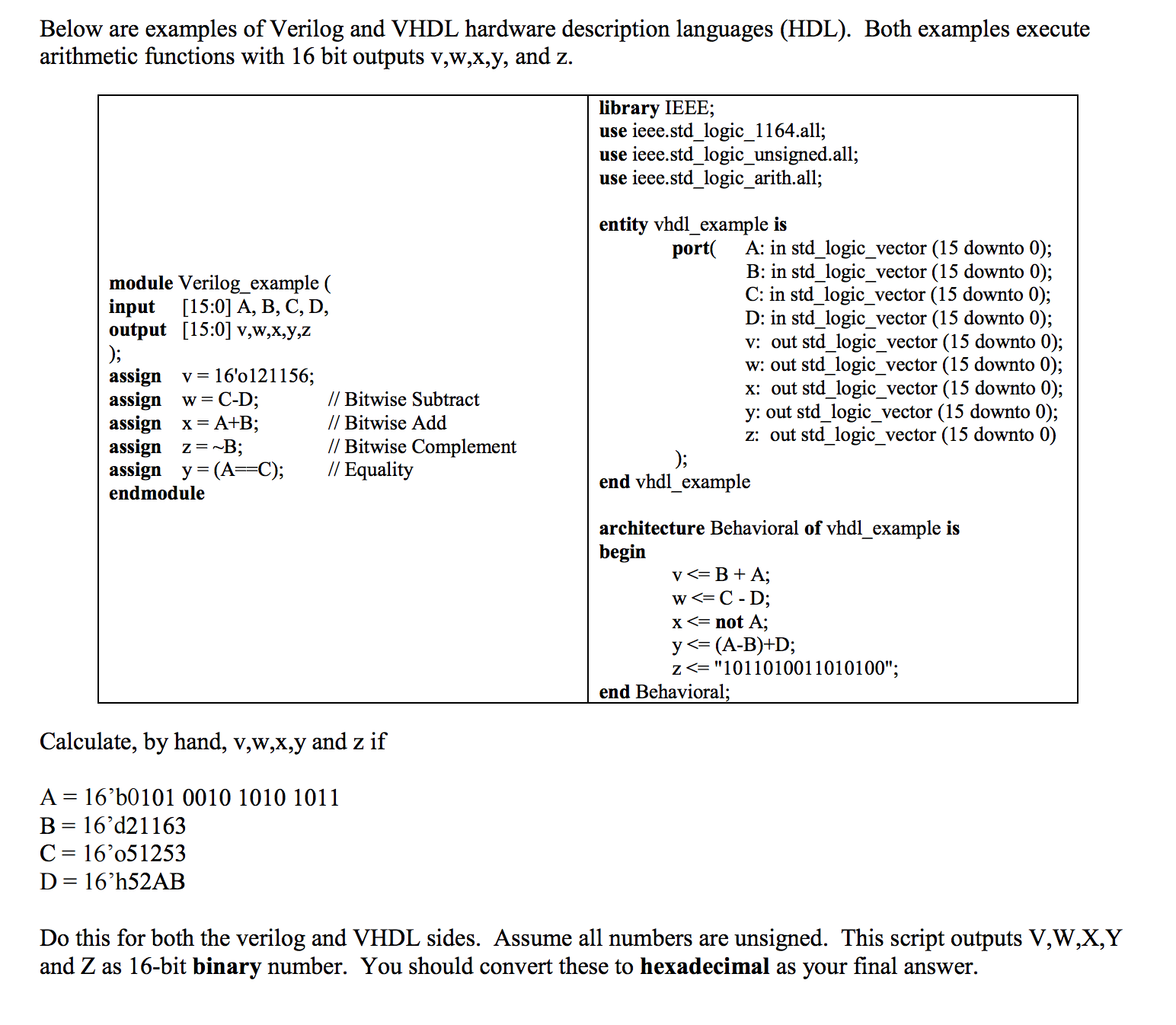 Solved Below Are Examples Of Verilog And VHDL Hardware | Chegg.com