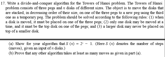 Solved 17. Write a divide-and-conquer algorithm for the | Chegg.com