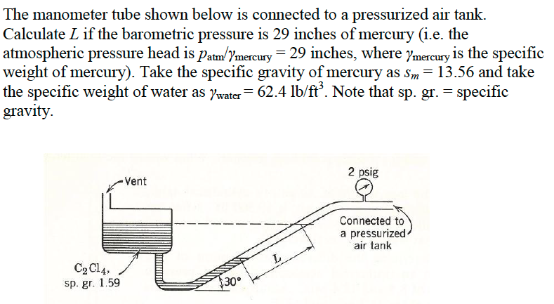 Solved Calculate L if the barometric pressure is 29 inches | Chegg.com