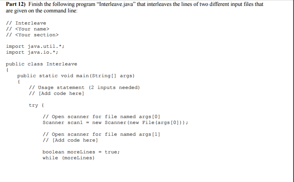 Solved Part 12 Finish the following "Interleave java" that | Chegg.com