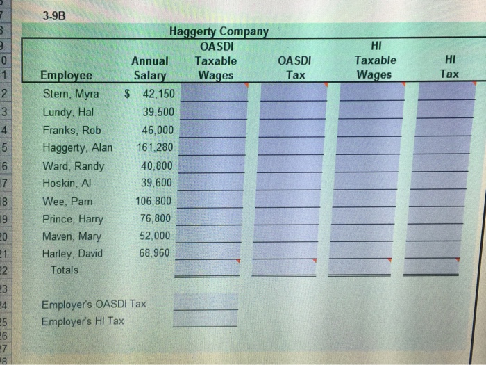Solved 39B Haggerty Company OASDI Annual Taxable Salary