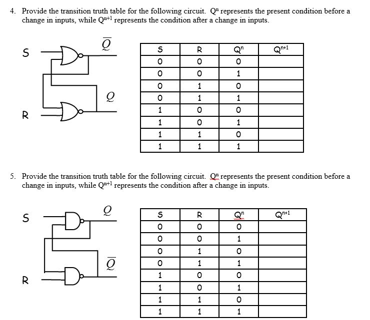 Solved 4. Provide the transition truth table for the | Chegg.com