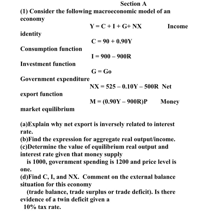 Solved Consider The Following Macroeconomic Model Of An | Chegg.com