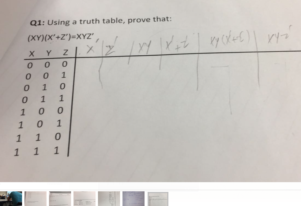 Solved Using a truth table, prove that: (XY)(X' + Z') = | Chegg.com