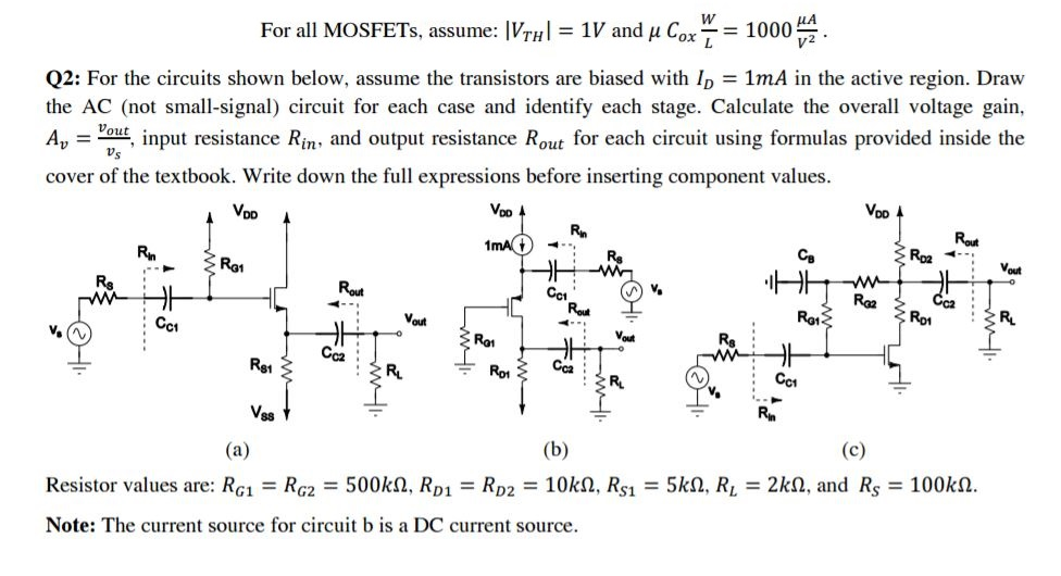 Solved For all MOSFETs, assume: |V_TH| = 1 V and mu C_ox W/L | Chegg.com