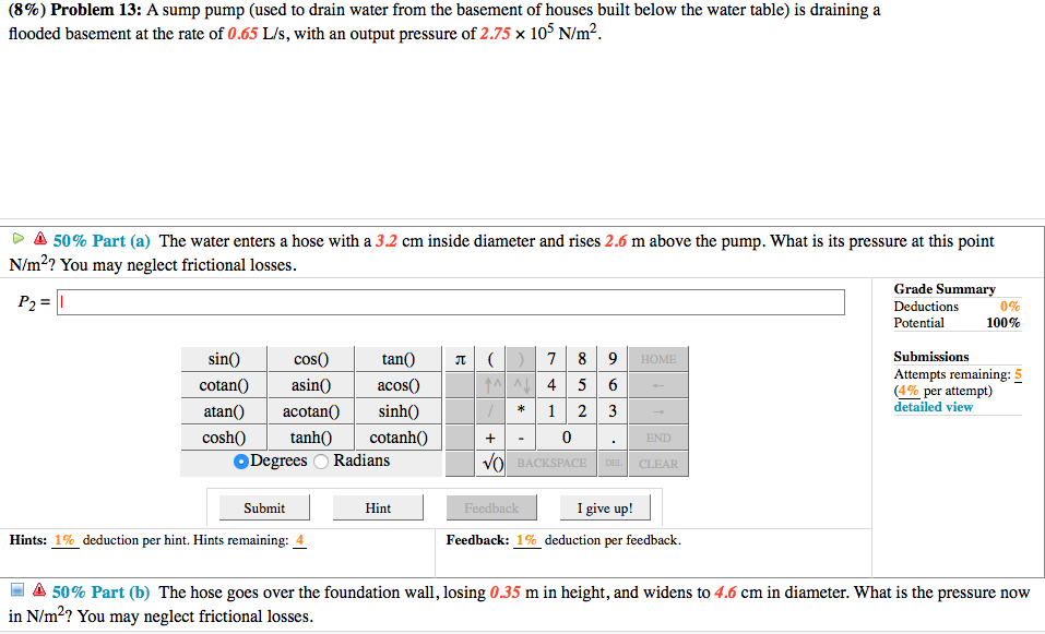 Solved A sump pump (used to drain water from the basement of | Chegg.com