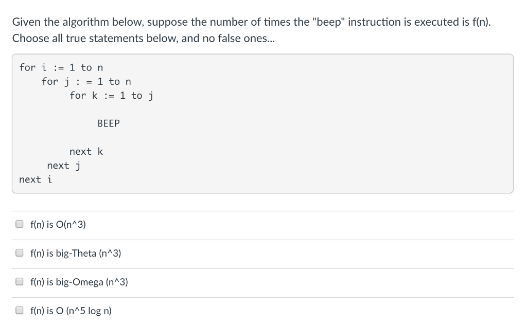 Solved Given The Algorithm Below, Suppose The Number Of | Chegg.com