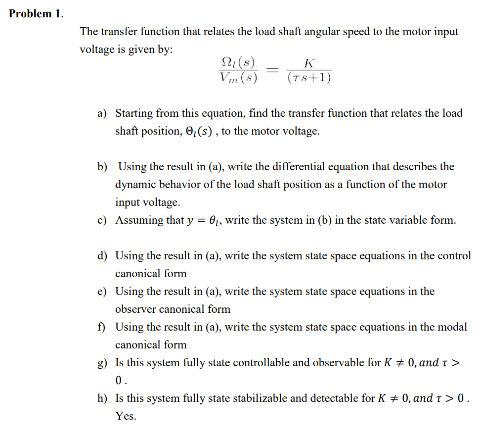 Solved Problem 1 The transfer function that relates the load | Chegg.com