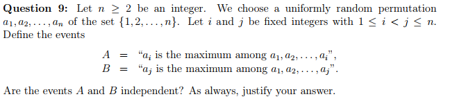 Solved Question 9: Let n 2 2 be an integer. We choose a | Chegg.com