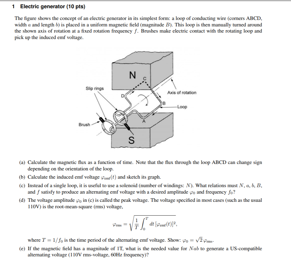 Solved 1 Electric generator (10 pts) The figure shows the | Chegg.com
