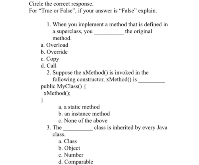 Solved Circle the correct response. For 