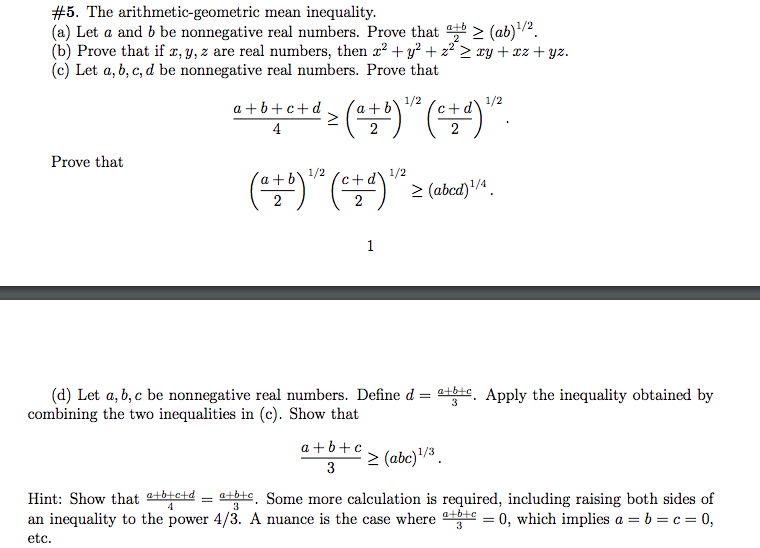 Solved 5. The arithmeticgeometric mean inequality. (a) Let Solved 5. The arithmeticgeometric mean inequality. (a) Let