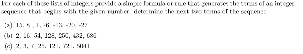 Solved For each of these lists of integers provide a simple | Chegg.com