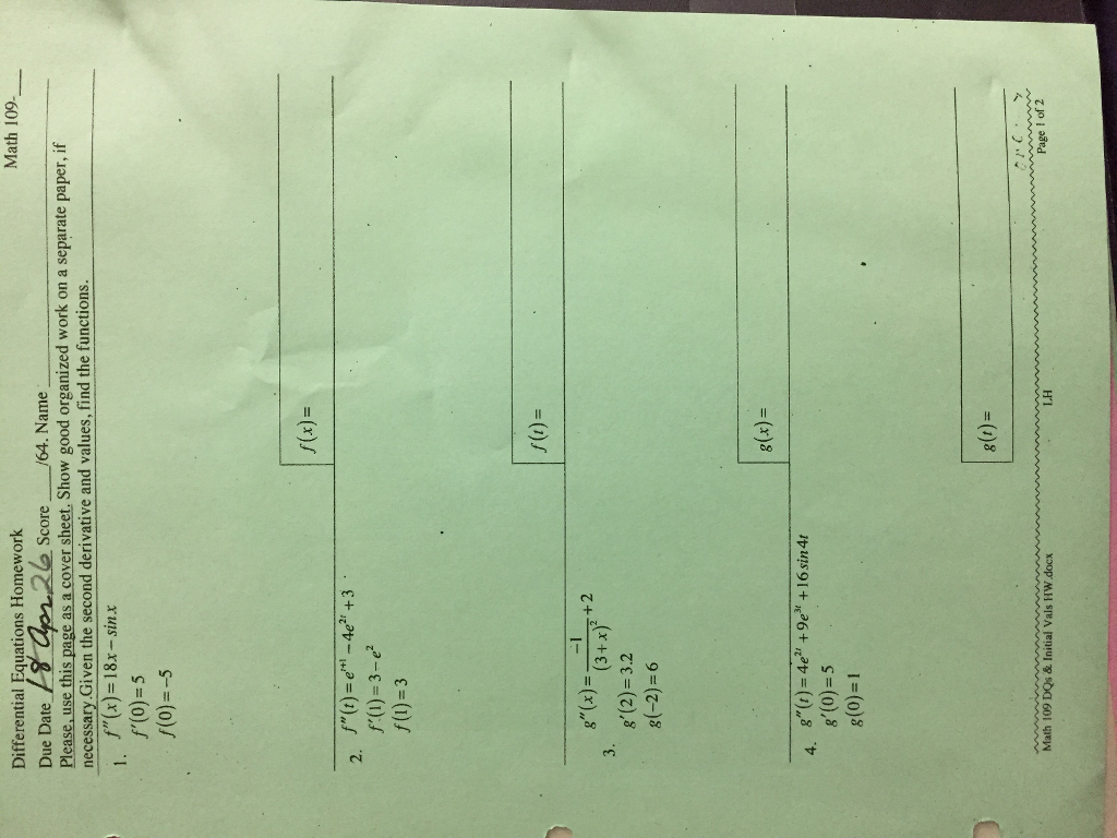 Solved Given The Second Derivative And Values Find The Chegg