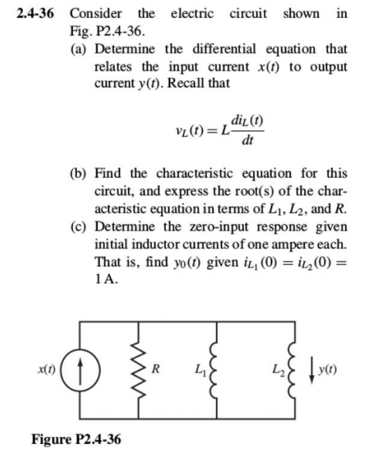 Solved 2.4-36 Consider the electric circuit shown in Fig. | Chegg.com