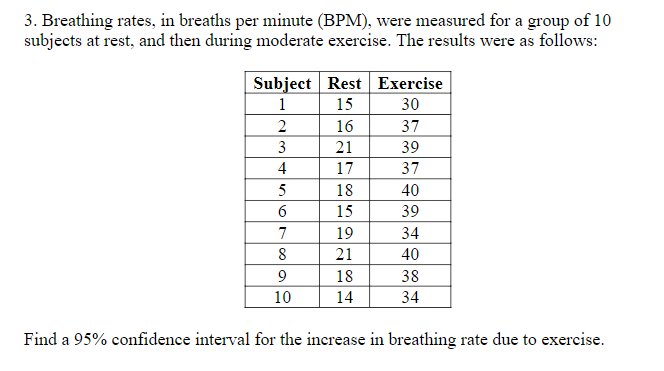 Solved 3. Breathing rates, in breaths per minute (BPM), were | Chegg.com