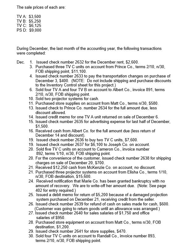 1. Enter the balances of each of the accounts in the