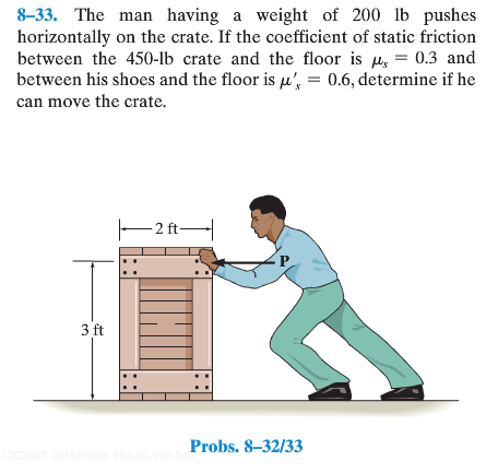 Solved The man having a weight of 200 lb pushes horizontally | Chegg.com