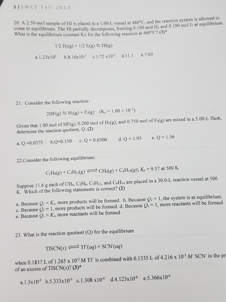 Solved 5IS W CC F all 2 0 17 20. A 2.50- mol sample of HI is | Chegg.com