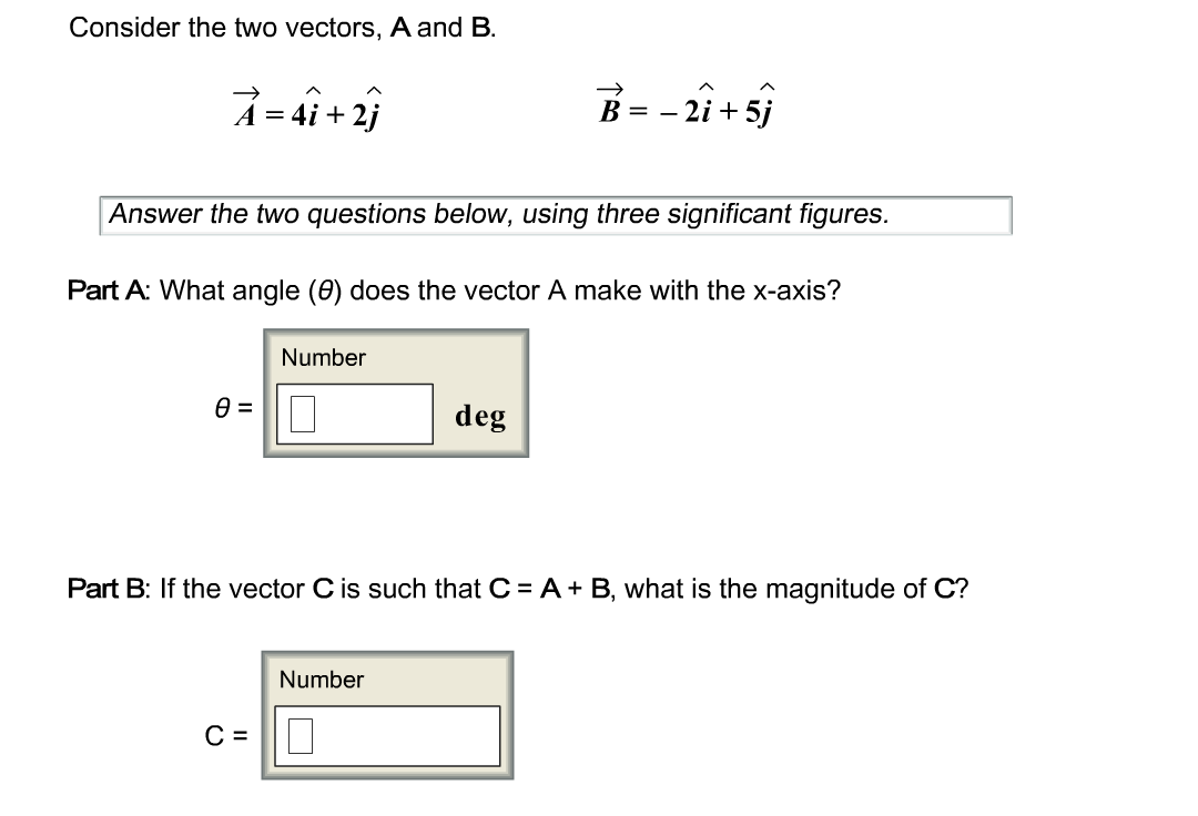 Solved Consider the two vectors, A and B. A =4i + 2j B = - | Chegg.com