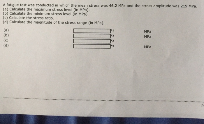 Solved A fatigue test was conducted in which the mean stress | Chegg.com