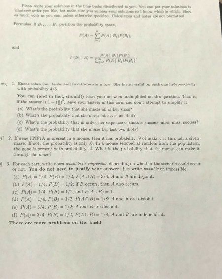 Solved Please Write Your Solutions In The Blue Books | Chegg.com