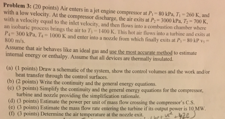 Solved Problem 3: (20 points) Air enters in a jet engine | Chegg.com